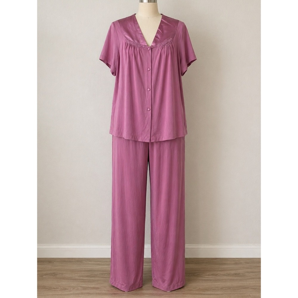 VANITY FAIR Vintage Nylon Pajama Set XXL Modest USA Made Classic Trad Wife Retro